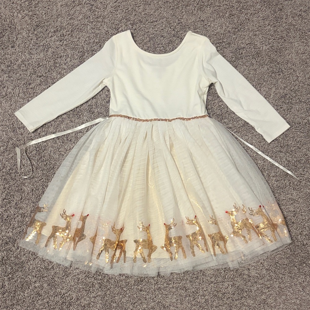 Zunie White and Gold Reindeer Dress